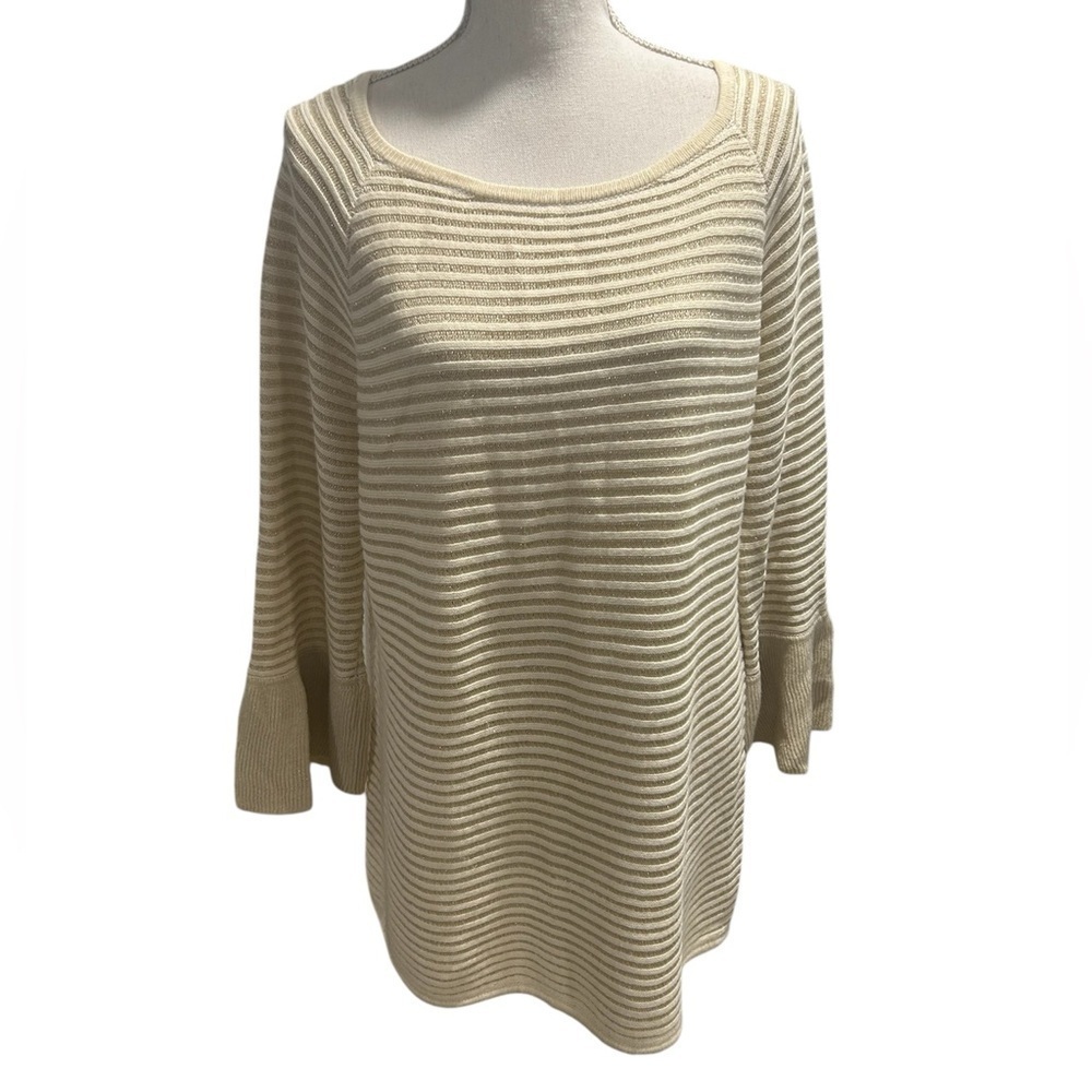 {Chico's} Ivory Knit Striped Tunic Sweater